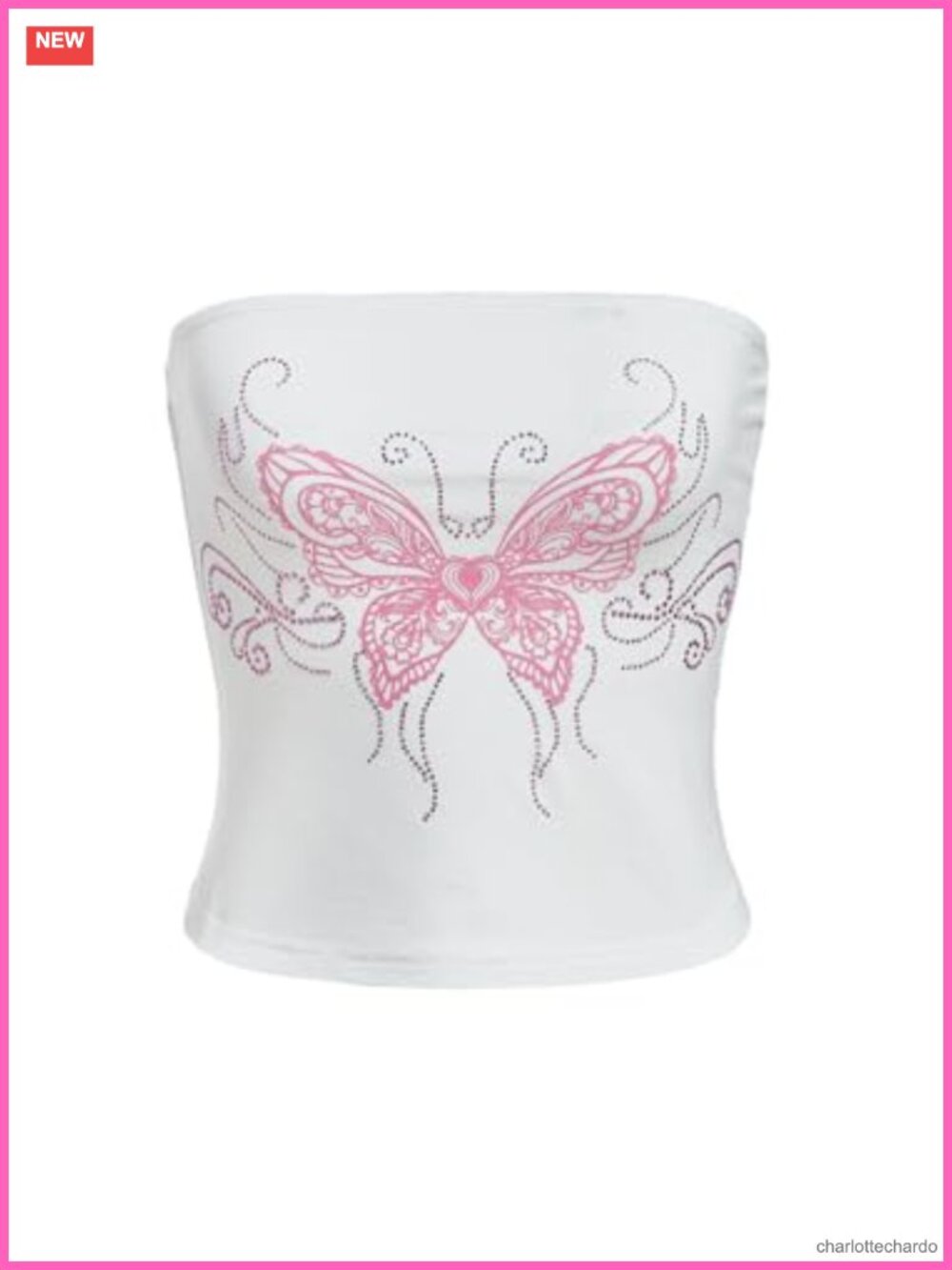 Rhinestone Butterfly Print Y2K Crop Bandeau Tube Top Sleeveless Slim Fit